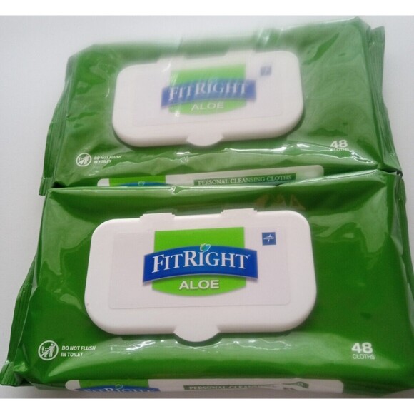 FitRight Aloe Quilted Cleansing Cloths Adult Wipes 2 packs of 48 wipes - Picture 3 of 4